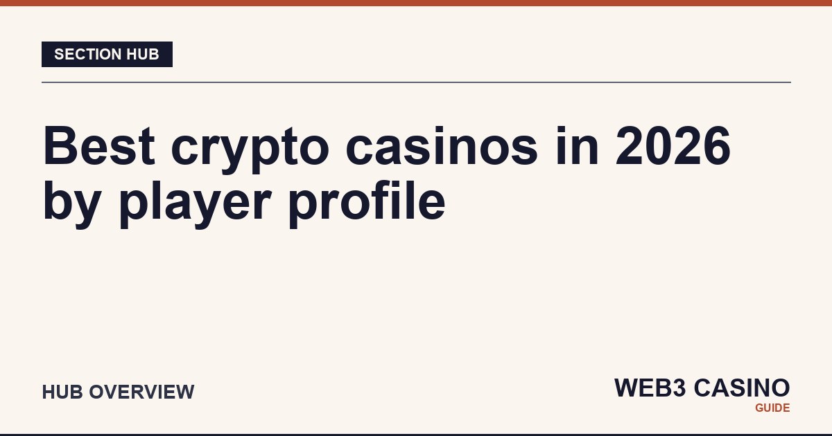 Best crypto casinos 2026: 10 ranked listicles by criterion across Bitcoin, Ethereum, USDT, Solana, fast-payout, no-KYC, low-fee, new, and Web3-native categories.